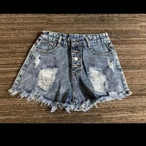 Ripped high waisted denim shorts